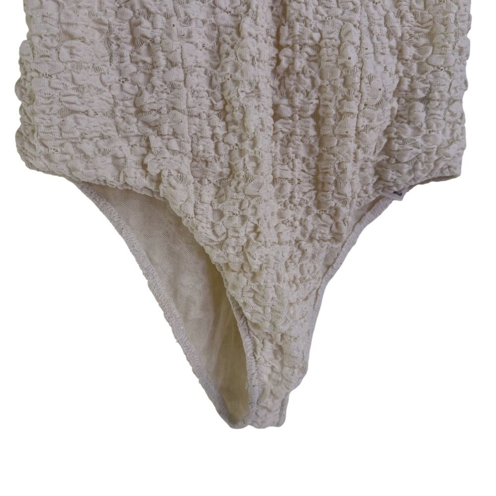 Zara Women’s Cream/Ivory Textured Lace Plunge V-Neck Bodysuit Size L - Picture 5 of 9